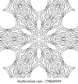 Coloring Adult Book. Black and White Pattern with Tribal Zentangle Mandala. Tribal Monochrome Pattern for Coloring Page, Textile, Paper. Vector