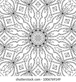 Coloring Adult Page. Black and White Pattern with Tribal Zentangle Mandala. Tribal Pattern for Coloring Book, Textile, Paper. Vector