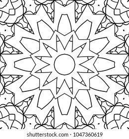 Coloring Adult Page. Black and White Pattern with Tribal Zentangle Mandala. Tribal Pattern for Coloring Book, Textile, Paper. Vector