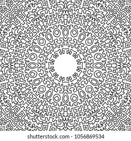 Coloring Adult Page. Black and White Pattern with Tribal Zentangle Mandala. Tribal Pattern for Coloring Book, Textile, Paper. Vector