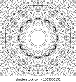 Coloring Adult Page. Black and White Pattern with Tribal Zentangle Mandala. Tribal Pattern for Coloring Book, Textile, Paper. Vector