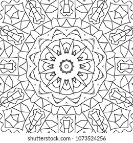 Coloring Adult Page. Black and White Pattern with Tribal Zentangle Mandala. Tribal Pattern for Coloring Book, Textile, Paper. Vector