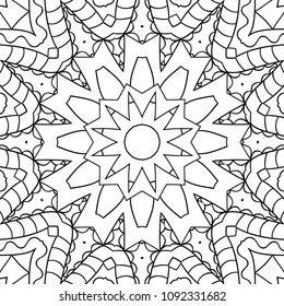 Coloring Adult Page. Black and White Pattern with Tribal Zentangle Mandala. Tribal Pattern for Coloring Book, Textile, Paper. Vector