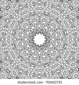 Coloring Adult Page. Black and White Seamless Pattern with Tribal Zentangle Mandala. Tribal Pattern for Coloring Book, Textile, Paper. Vector.