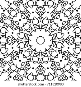 Coloring Adult Page. Black and White Seamless Pattern with Tribal Zentangle Mandala. Tribal Pattern for Coloring Book, Textile, Paper. Vector.