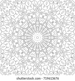 Coloring Adult Page. Black and White Seamless Pattern with Tribal Zentangle Mandala. Tribal Pattern for Coloring Book, Textile, Paper. Vector.