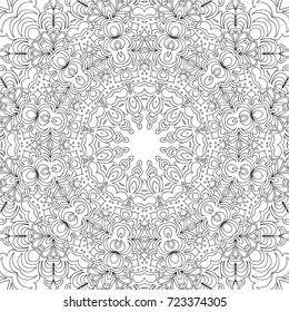 Coloring Adult Page. Black and White Seamless Pattern with Tribal Zentangle Mandala. Tribal Pattern for Coloring Book, Textile, Paper. Vector.