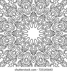 Coloring Adult Page. Black and White Seamless Pattern with Tribal Zentangle Mandala. Tribal Pattern for Coloring Book, Textile, Paper. Vector.