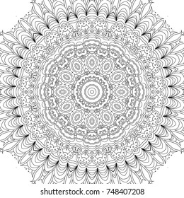Coloring Adult Page. Black and White Pattern with Tribal Zentangle Mandala. Tribal Pattern for Coloring Book, Textile, Paper. Vector