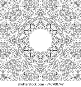 Coloring Adult Page. Black and White Pattern with Tribal Zentangle Mandala. Tribal Pattern for Coloring Book, Textile, Paper. Vector