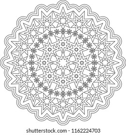 Coloring for adults, abstract mandala, geometric, flower pattern, color book page printable