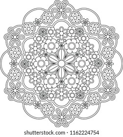 Coloring for adults, abstract mandala, geometric, flower pattern, color book page printable