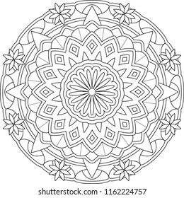 Coloring for adults, abstract mandala, geometric, flower pattern, color book page printable