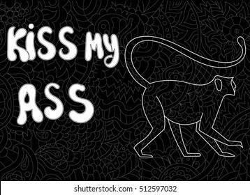 Coloring for adults / black and white pattern / phrase / rude words / kiss my ass/  Swear Word /zentangle/ coloring book for grown ups/ Antistress