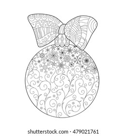 Coloring for adults, Christmas ball on fir branch, zentangle design for coloring book for adult, Anti stress Coloring Page.