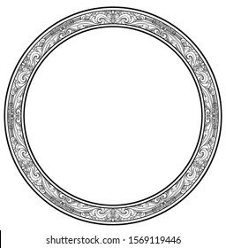 Coloring for adults, a circle with patterns around the perimeter in the Japanese style. 2D illustration.