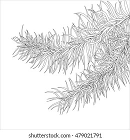 Coloring for adults, fir branch, Page for anti-stress book, hand drawn branch zentangl style. Outline vector illustration