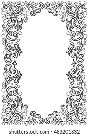 Coloring for adults. Frame, vintage, design element.  Black and White.