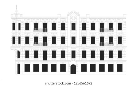 Coloring for adults. Coloring page in line style. European building. Digital illustration