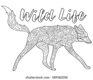 Coloring for adults / Wildlife / snout fox / flowers / Zentangle