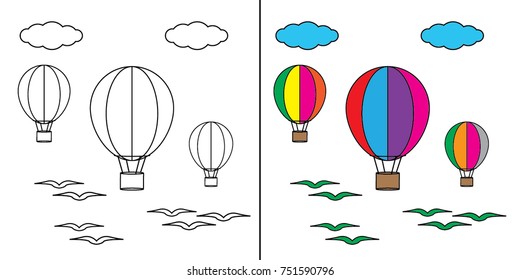 coloring air balloon illustration design