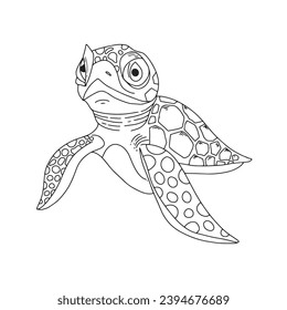 coloring animal hand drawing. hand drawn turtle isolated on white background.