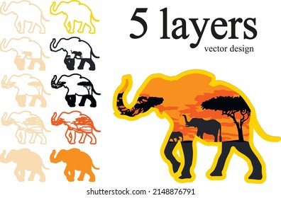 coloring animal wood carving pyrography wild dangerous nature safari africa elephant mammal cub hot sunset vector design layers nature wildlife predator collection cute children kids zoo  savanna 