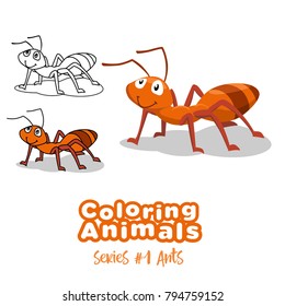 Coloring animals ants vector cartoon for kids
