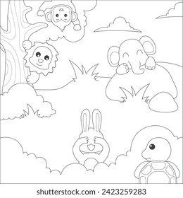 coloring animals playing hide and seek