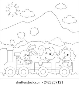 colorear animales juntos en tren en vacaciones de verano