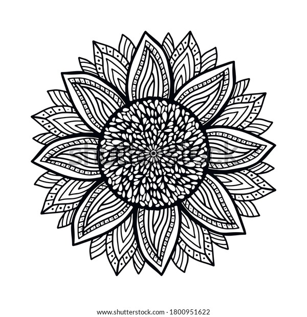 Coloring Antistress Sunflower Black Whiter Coloring Stock Vector 