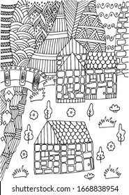 coloring antistress two houses by the river in the mountains