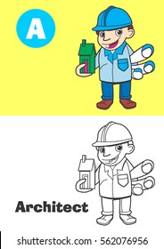 coloring architect for children - profession illustration for kids