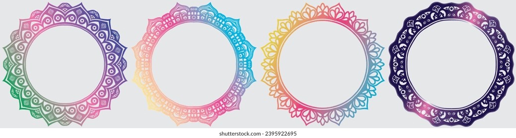 colorear elementos ornamentales del círculo de arte, conjunto de diseño de borde de arte mandala.