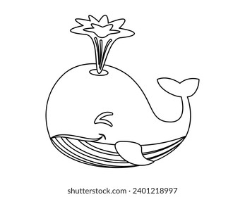 Coloring baby whale marine life fish vector drawing