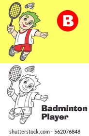 coloring badminton player for children - profession illustration for kids