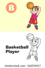 coloring basketball player for children - profession illustration for kids