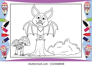 coloring bat animal cartoon for kids