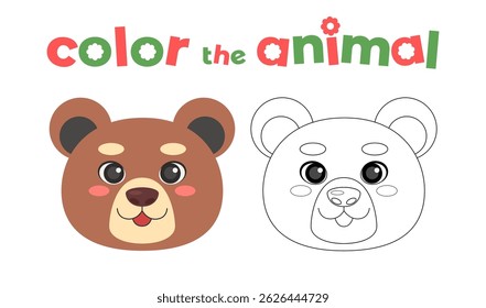 Coloring bear head on isolated background. Vector illustration in a flat style