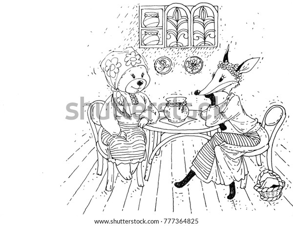 coloring bear story fairy tale page stock vector royalty