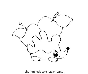coloring with big  hedgehog with two apples 
