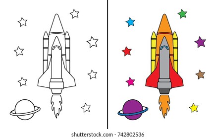 coloring big rocket space illustration design