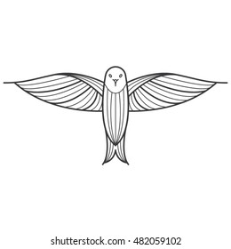 Coloring Bird With Wings Wide Open - vector, editable