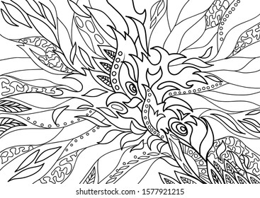 Coloring black and white abstract pattern on a white background.