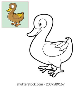 coloring black and white duck vector drawing