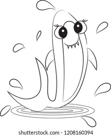 Coloring Black and white linear sketch shark for coloring book, page