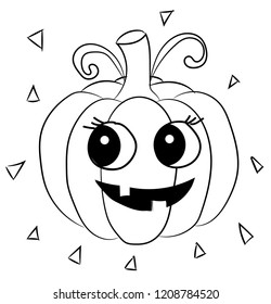 Coloring Black and white linear sketch pumpkin for coloring book, page