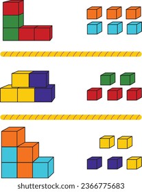 coloring block. puzzle activity for kids. 
colored blocks. introduction to mathematics. mind game cube.