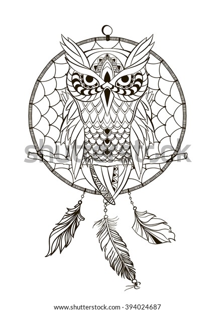 Download Coloring Book Adult Dream Catcher Owl Stock Vector (Royalty Free) 394024687