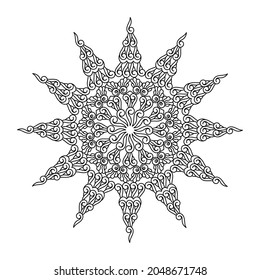 Coloring book for adult. Hand drawn Star. Black and White decorative design element. Vector illustration.